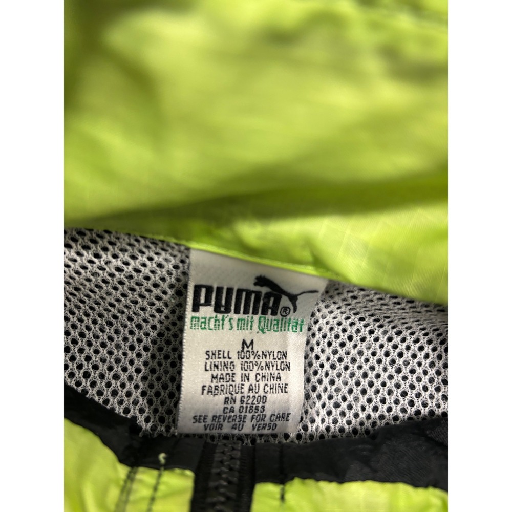 Vintage Puma Windbreaker Jacket Black Neon Green Purple‎ Geometric Women Medium - Picture 2 of 7
